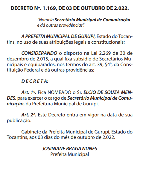 Nomeação de Elcio de Souza Mendes 