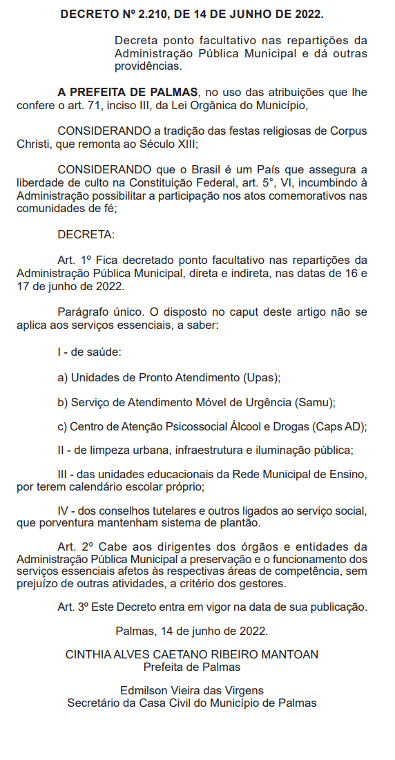 Decreto da Prefeitura de Palmas 