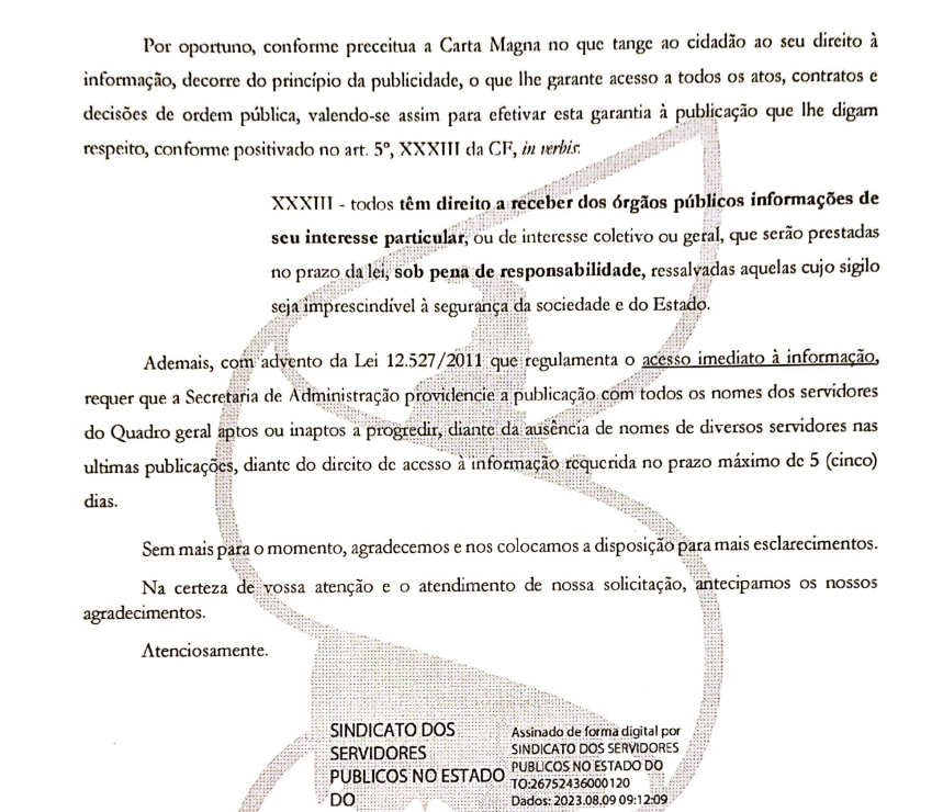 Sisepe solicita informações sobre progressões de cerca de 4 mil servidores ao Governo do Tocantins