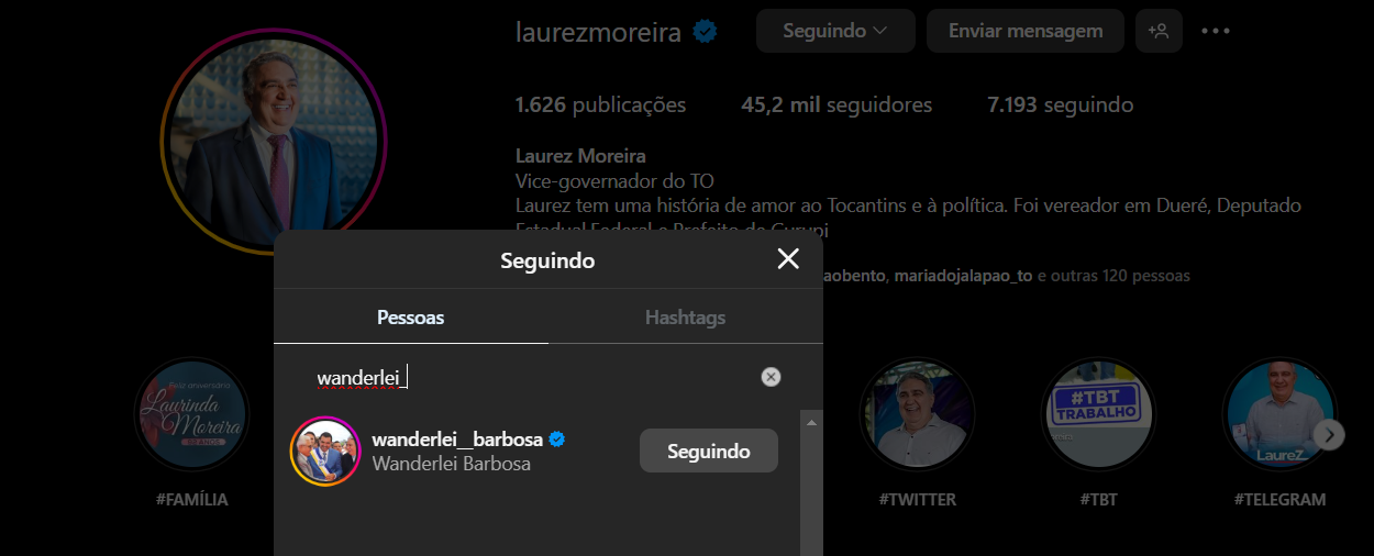 Por outro lado, Laurez segue o governador na rede social e o marca em várias postagens