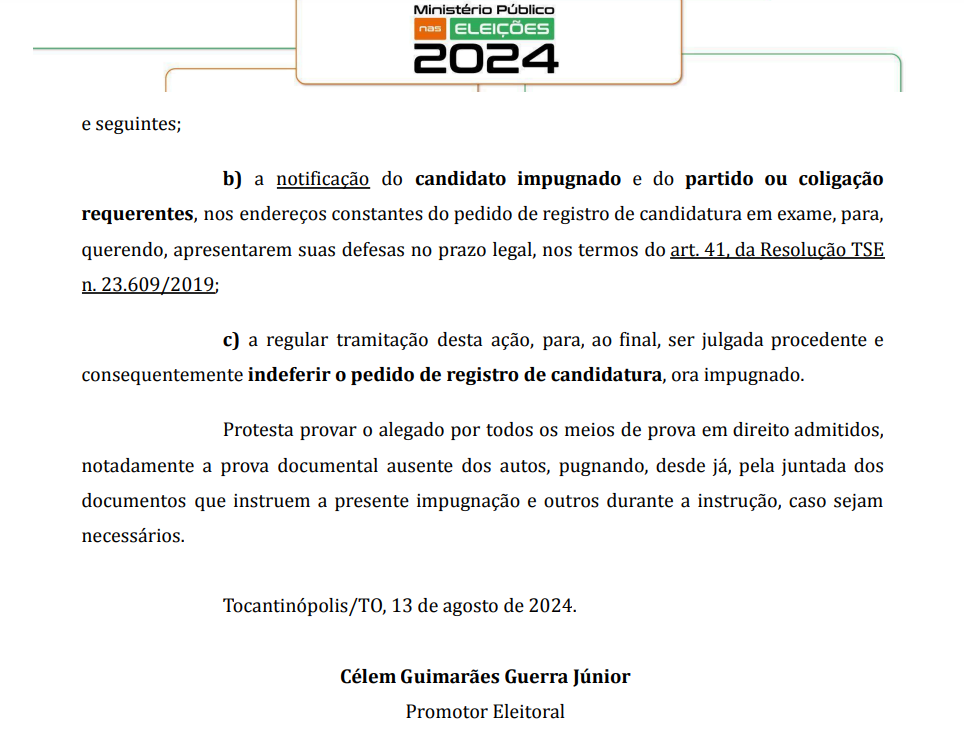 Ação de impugnação proposta pelo Ministério Público contra Ivan Paz.